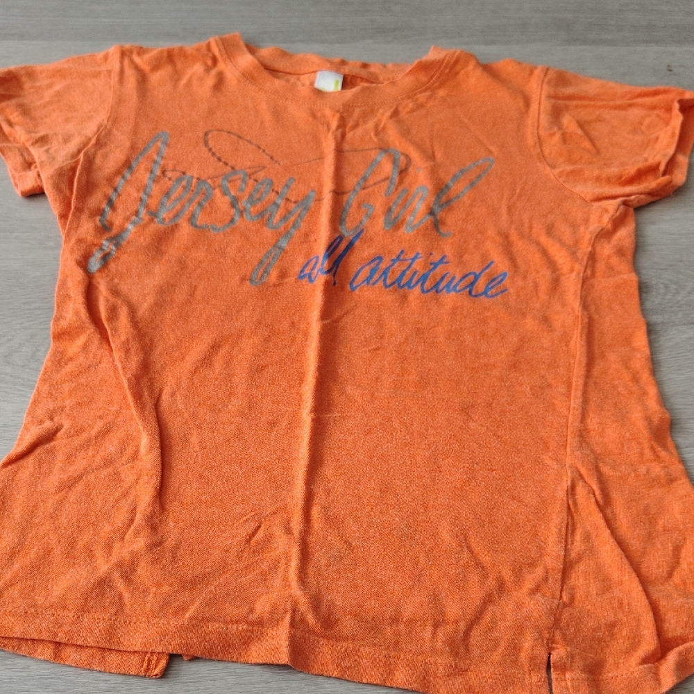 Perrin Kids Orange Jersey Girl‎ All Attitude Graphic T-Shirt Silver Glitter Tee